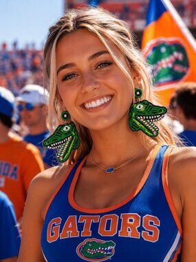 Florida Gators Alligator Seed Beaded Football Fan Gameday Mascot Earrings